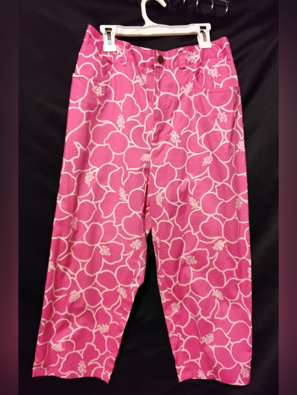 Jones New York Pink White Hibiscus Vintage Capris 10